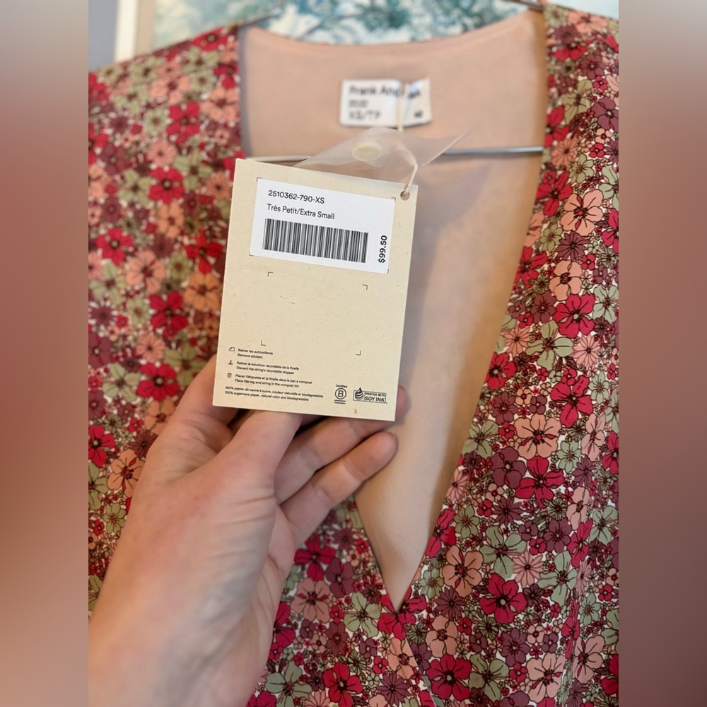 Frank & Oak Pink Floral Wrap Dress with Cream Accents XS - Picture 10 of 12